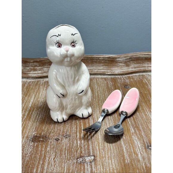 Vintage House of Lloyd Bunny Rabbit Figurine Baby Utensil Set Easter Decoration - Picture 7 of 12